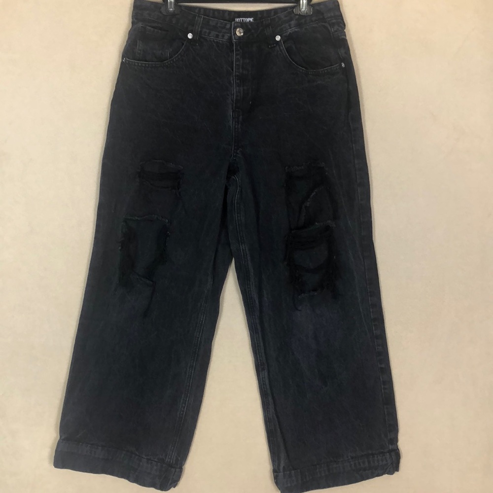 Hot Topic Black Baggy Relaxed Fit Distressed Rave Pants / Jeans Women’s‎ size 13
